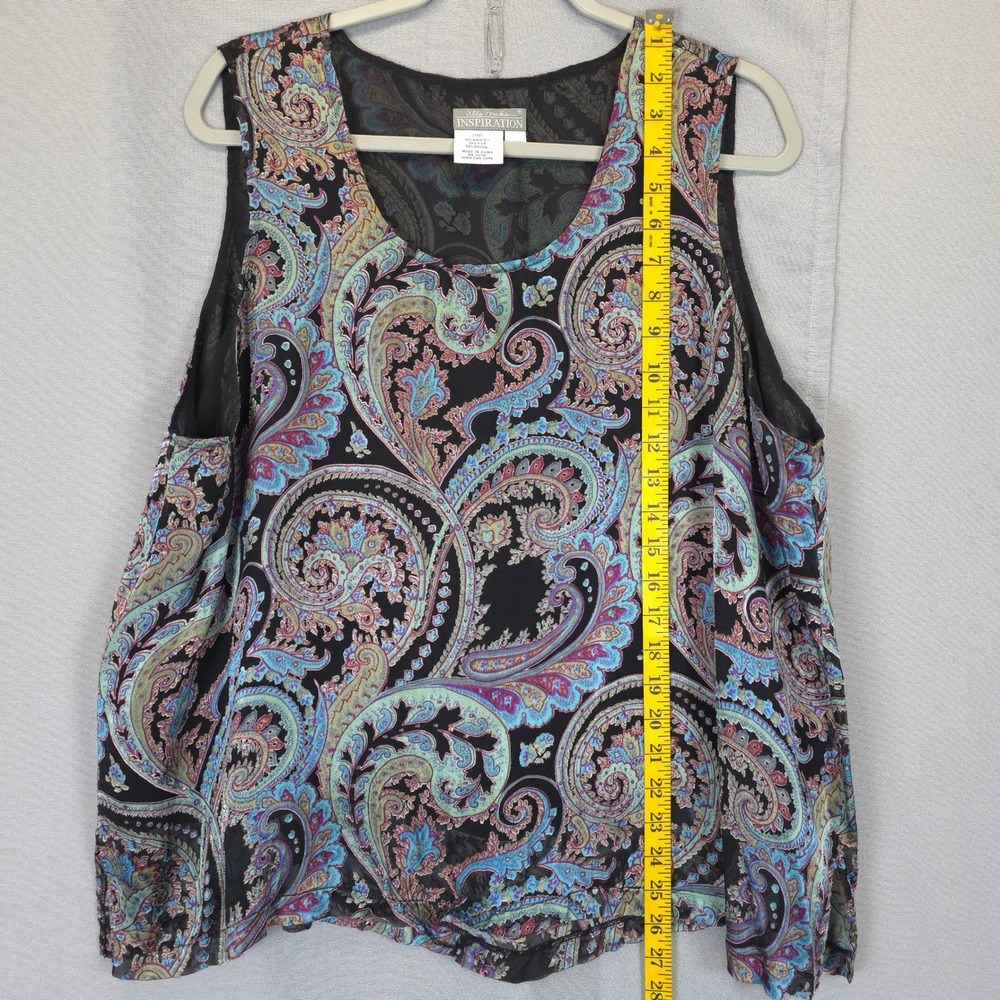 Ulla Popken Inspiration Silk Blouse 2pc Paisley Tie Front Women 20/22 Blue Black - Picture 5 of 9